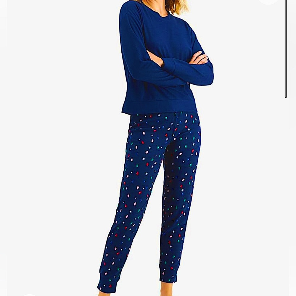 Jenni Waffle Pajama Top & Jogger Set Holiday outfit Christmas lights  XS